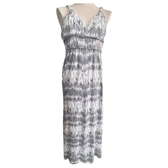 Tie-Dye Maxi Sun Dress By Feathers Spaghetti Straps High Waist Gray White Size M - Picture 1 of 6